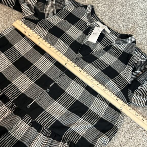 NWT LOFT‎ Black White Petite Plaid Puff Sleeve Swing Dress Size 4 NEW Preppy - Picture 16 of 16